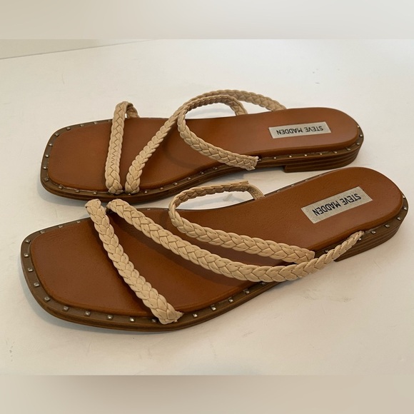STEVE MADDEN Women's Starie Square Toe Stud Trim Braided Strappy Sandals - Picture 4 of 13